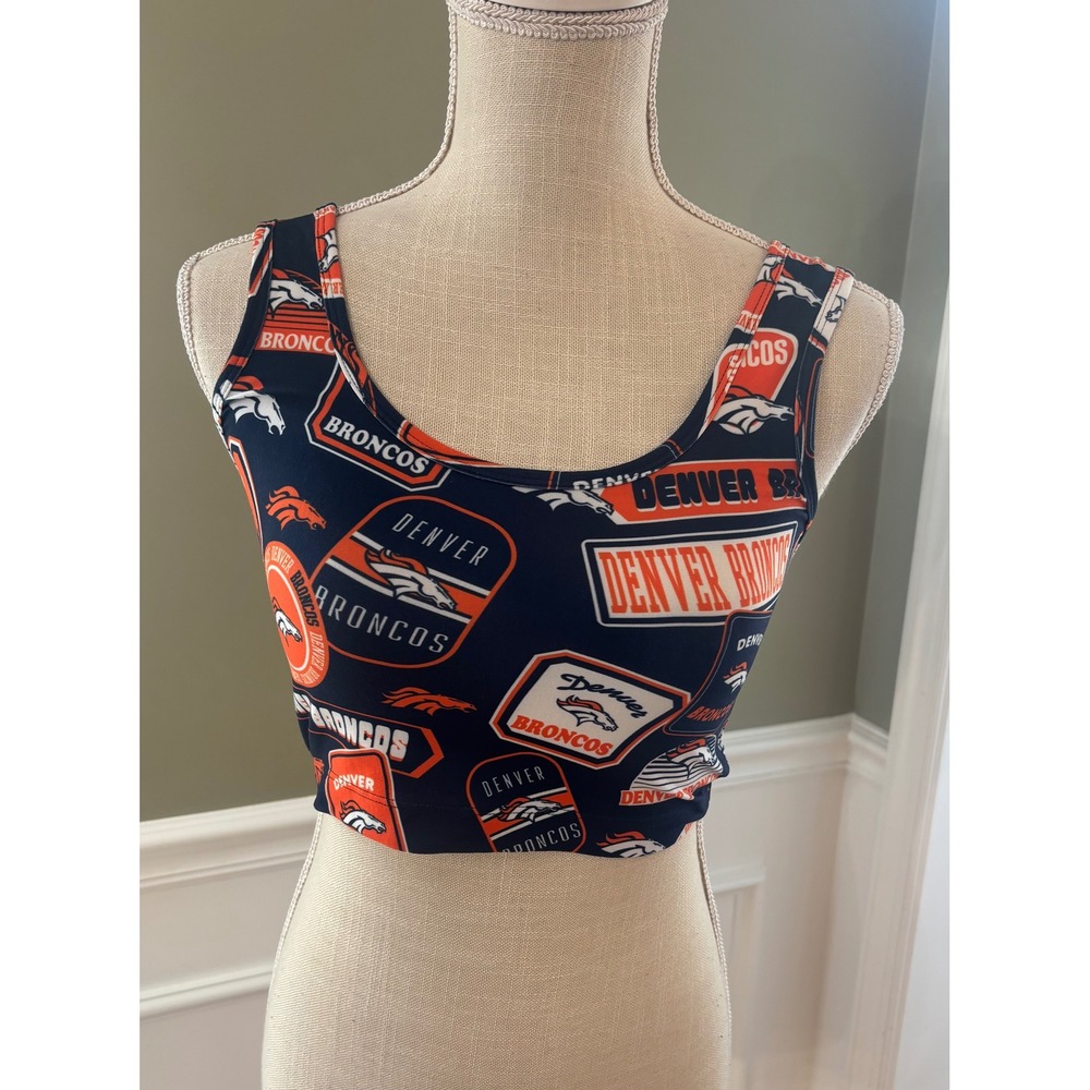 NFL Team Apparel Denver Broncos Womens Crop Tank Top Blue Orange Sz M bralette